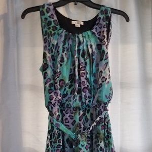 Sleeveless Animal Print Dress Purple Green Black